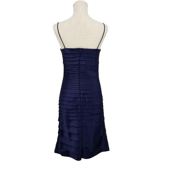 JS Collections Navy Tiered Satin Sheath Dress 4 - Picture 4 of 13